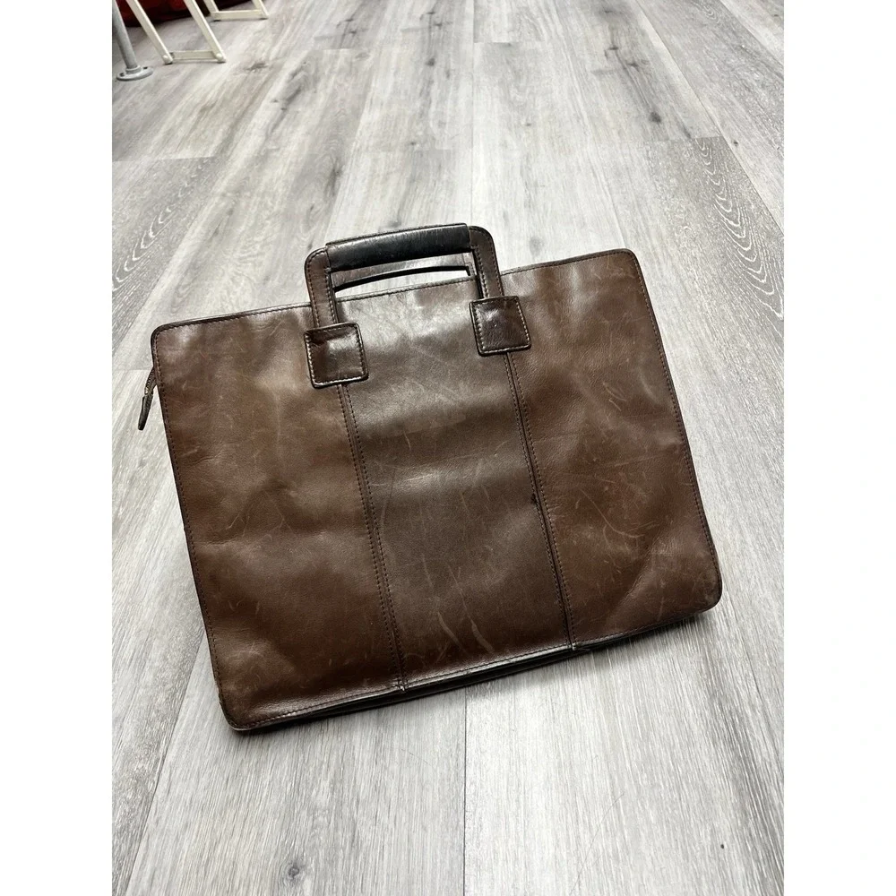 Vintage Mark Cross Brown Leather Portfolio Zippered Bag Briefcase Bag